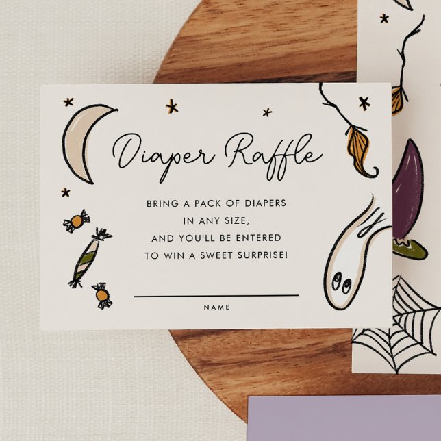 Illustrated Halloween Baby Shower Diaper Raffle Enclosure Card (Our Little Boo is Almost Due - Illustrated Halloween Baby Shower Diaper Raffle Enclosure Card)