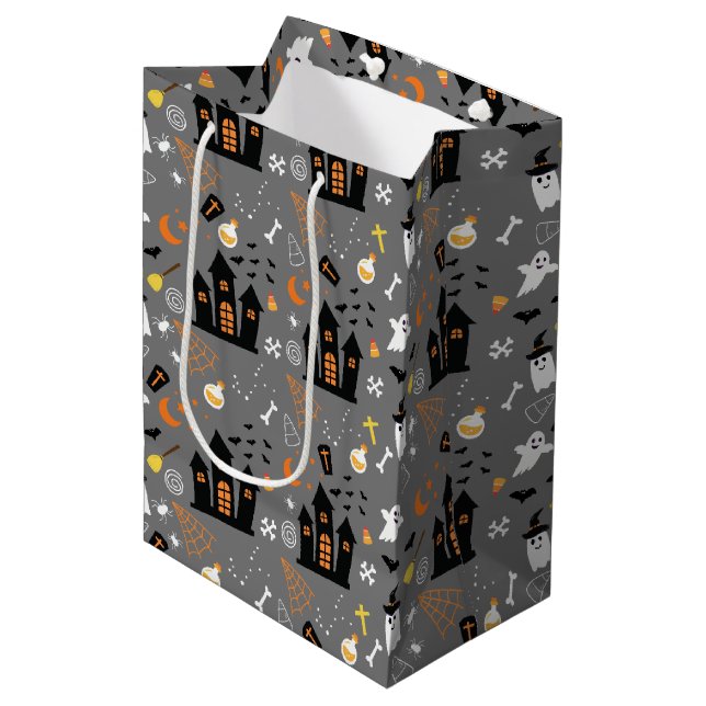 Illustrated Halloween Pattern with gray, black  Medium Gift Bag (Front Angled)