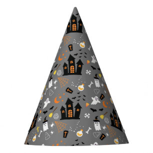Illustrated Halloween Pattern with gray, black  Party Hat