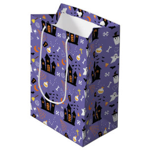 Illustrated Halloween Pattern with purple Medium Gift Bag