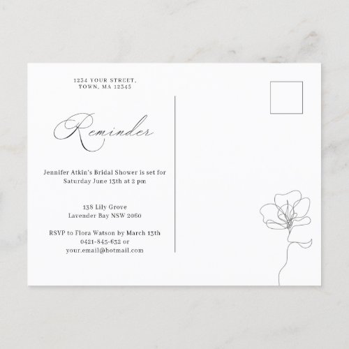 Illustrated hand drawn flower reminder RSVP Invita Invitation Postcard