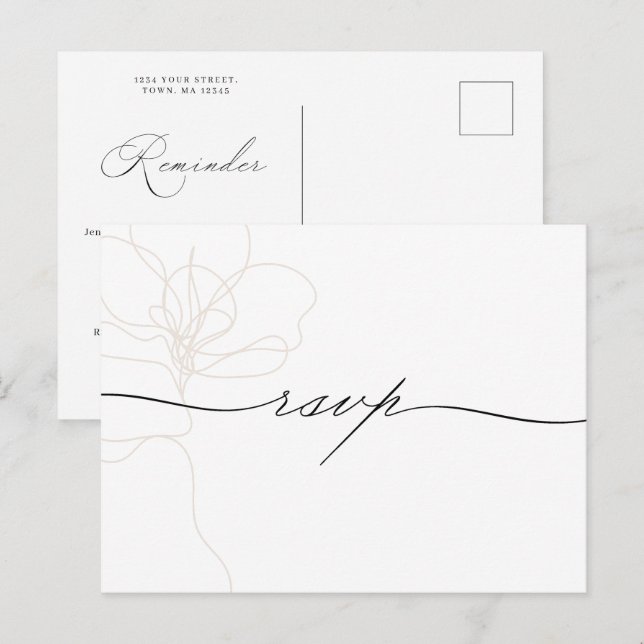 Illustrated hand drawn flower reminder RSVP Invitation Postcard (Front/Back)