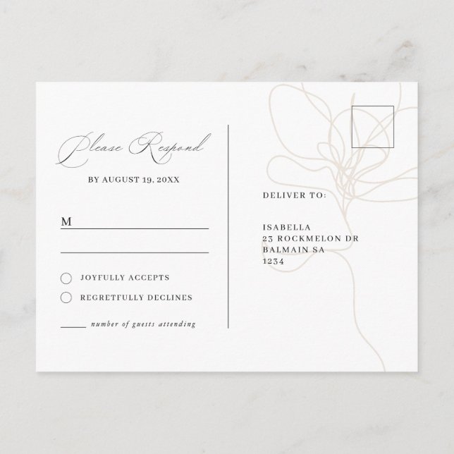 Illustrated hand drawn flower rsvp postcard (Back)