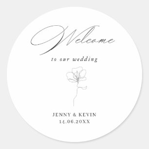 Illustrated Hand drawn flower welcome Classic Round Sticker