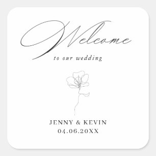 Illustrated Hand drawn flower welcome Square Sticker