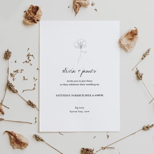 Illustrated hand drawn rose script font wedding invitation