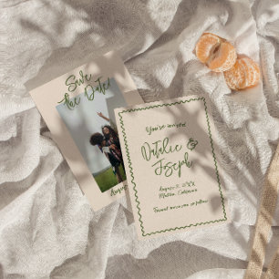 Illustrated Hand Written Scribble Photo Wedding Save The Date