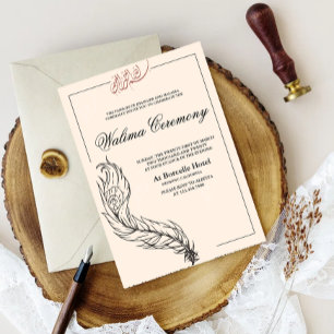illustrated handdrawn peacock Arabian Walima Invitation
