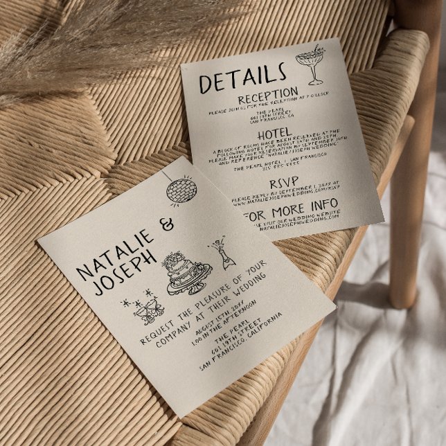 Illustrated Handwritten Cake All In One Wedding Invitation (Creator Uploaded)