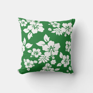 illustrated Hibiscus Flowers Throw Pillow