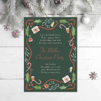 Illustrated Holly Christmas Frame Holiday Party Invitation