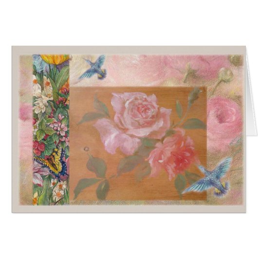 Illustrated hummingbird Fantasy Floral Cards (Front Horizontal)