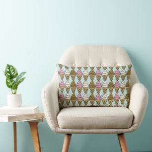 Illustrated Ice Cream Cone Pastel Lumbar Pillow