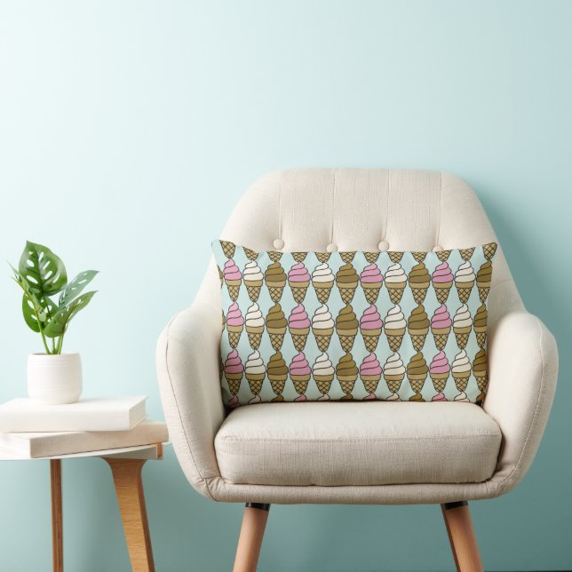 Illustrated Ice Cream Cone Pastel Lumbar Pillow (Chair)