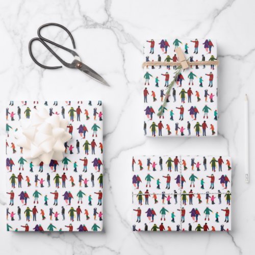 Illustrated Ice Skaters Winter Holiday Christmas Wrapping Paper Sheets