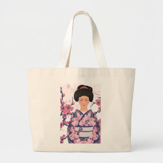 Illustrated Japanese Woman Large Tote Bag
