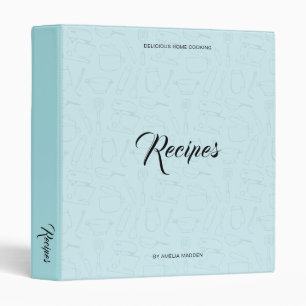 Illustrated Kitchen Utensils Personalized Recipe 3 Ring Binder