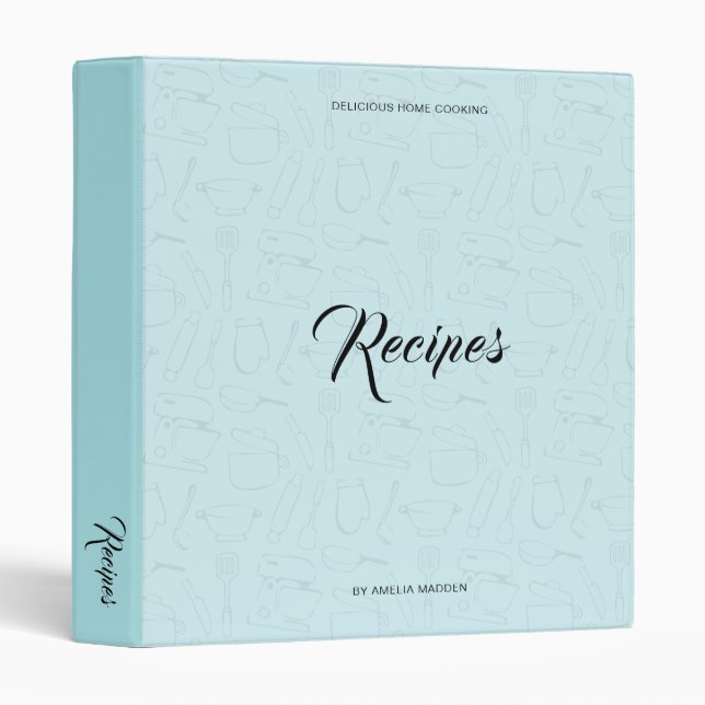 Illustrated Kitchen Utensils Personalized Recipe 3 Ring Binder (Front/Spine)