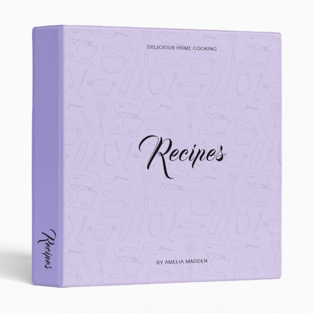 Illustrated Kitchen Utensils Personalized Recipe 3 Ring Binder (Front/Spine)