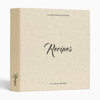 Illustrated Kitchen Utensils Personalized Recipe 3 Ring Binder