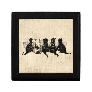 Illustrated Kittens with Tan Script Background Gift Box