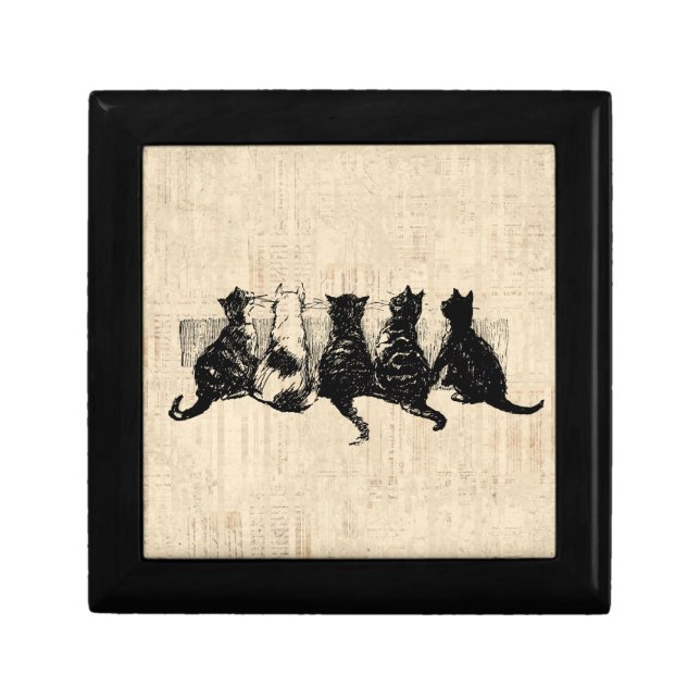 Illustrated Kittens with Tan Script Background Gift Box (Front)