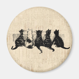 Illustrated Kittens with Tan Script Background Magnet