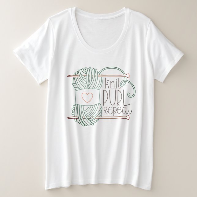 Illustrated Knit Purl Repeat Knitting T-Shirt (Design Front)