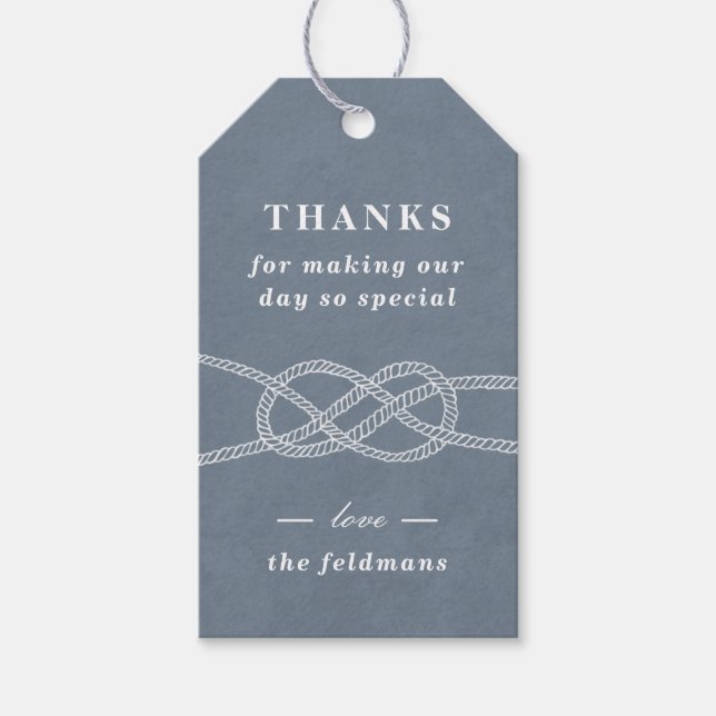 Illustrated Knot Wedding Favor Tag - Blue Gray (Front)