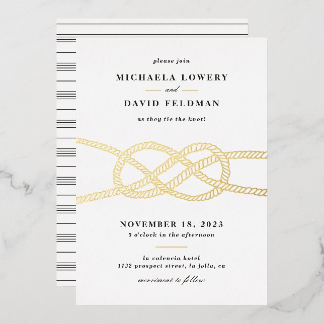 Illustrated Knot Wedding Invitation - Black Foil Invitation (Front/Back)
