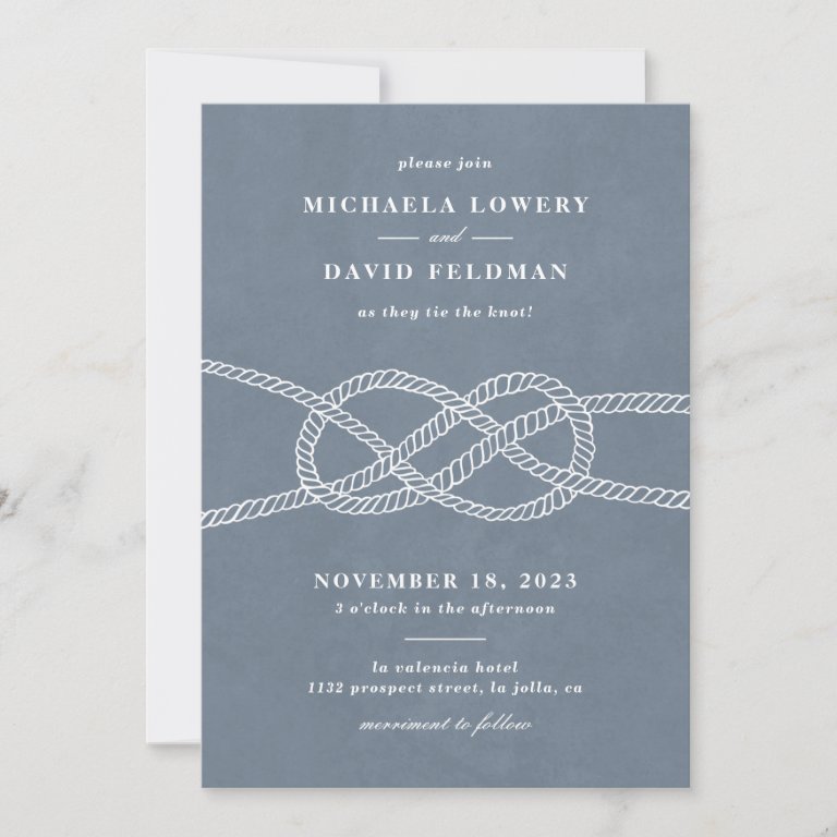 Illustrated Knot Wedding Invitation - Blue Gray