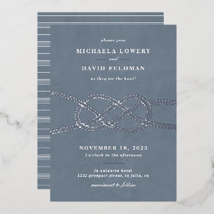 Illustrated Knot Wedding Invitation - Blue Gray Foil Invitation