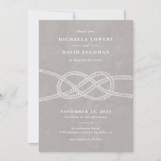 Illustrated Knot Wedding Invitation - Gray (Front)