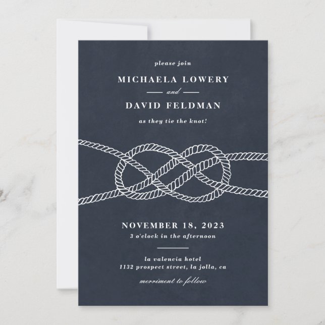 Illustrated Knot Wedding Invitation - Navy (Front)