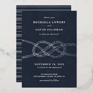 Illustrated Knot Wedding Invitation - Navy Foil Invitation