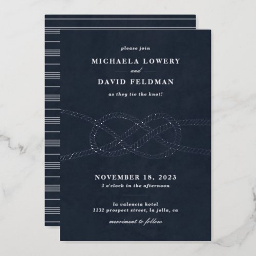 Illustrated Knot Wedding Invitation _ Navy Foil Invitation