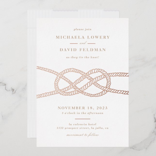 Illustrated Knot Wedding Invitation - Tan Foil Invitation (Envelope)