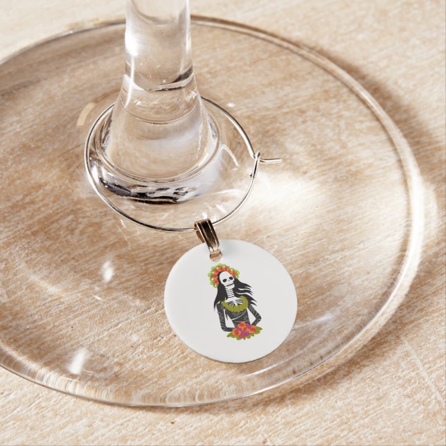 Illustrated La Catarina for Day of the Dead Wine Charm (In Situ)