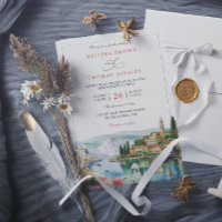 Illustrated Lake Como Italy Modern QR Code Wedding