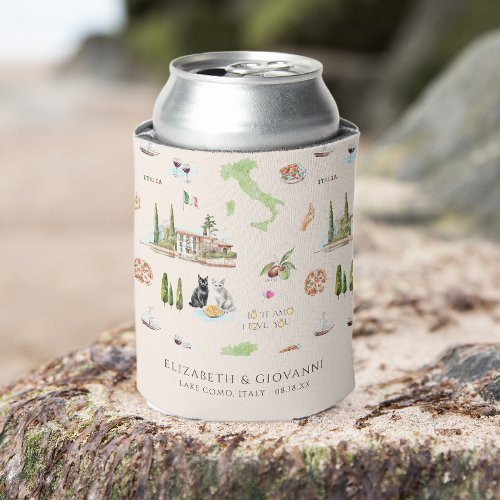 Illustrated Lake Como Italy Wedding Can Cooler