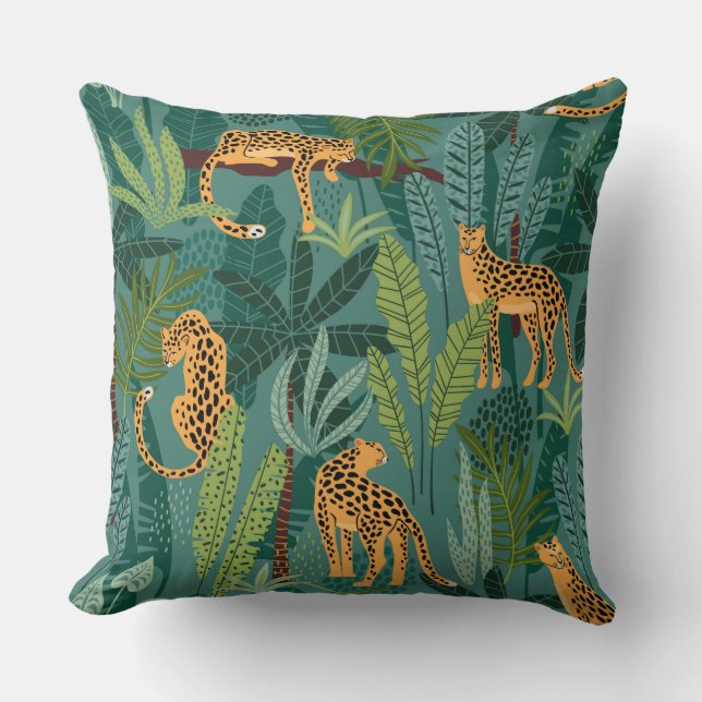 Illustrated leopard design throw pillow (Front)