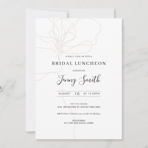 Illustrated line art bridal luncheon invitation