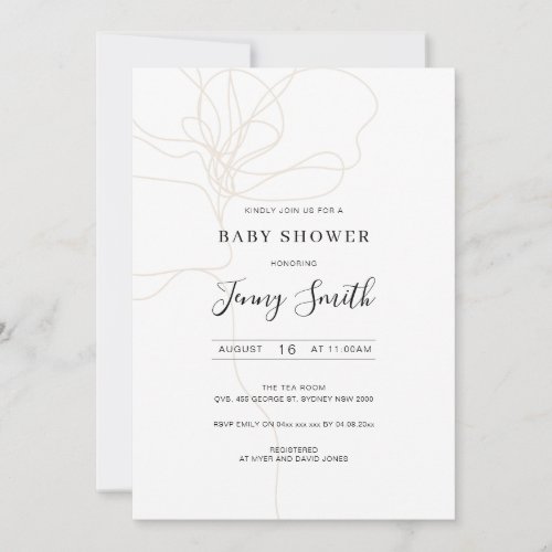 Illustrated line art flower baby shower invitation