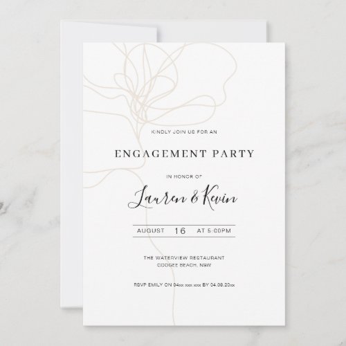 Illustrated line art flower engagement party invitation