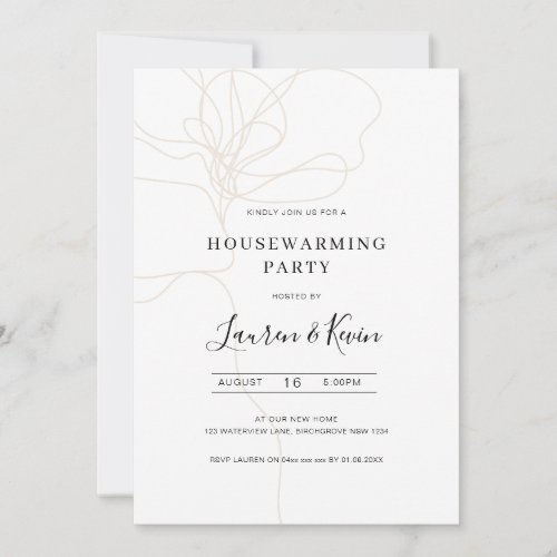 Illustrated line art flower housewarming party invitation