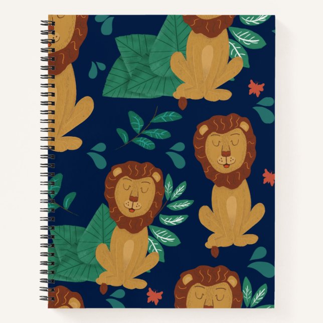 Illustrated  Lion whimsical Hand-drawn pattern  Notebook (Front)