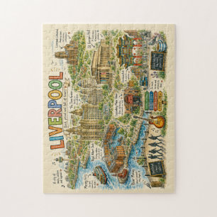 Illustrated Liverpool Landmarks and Music Map Jigsaw Puzzle