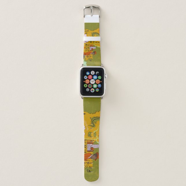 Illustrated Louisiana map: travel highlights. Apple Watch Band (Front)