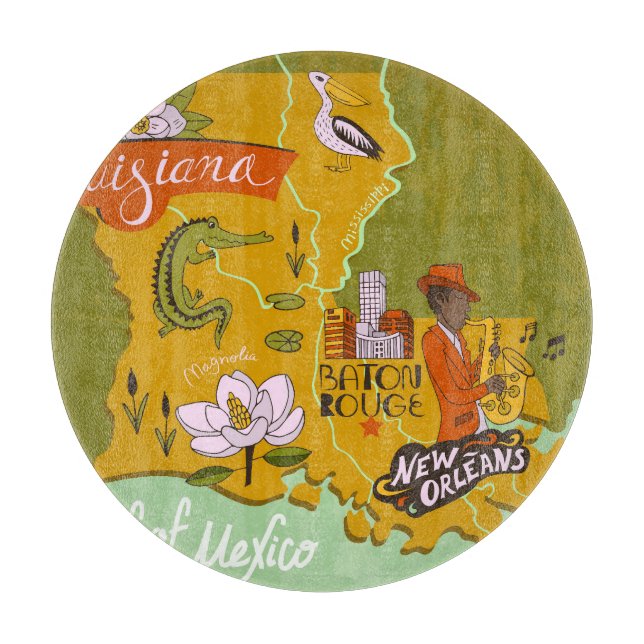 Illustrated Louisiana map: travel highlights. Cutting Board (Front)