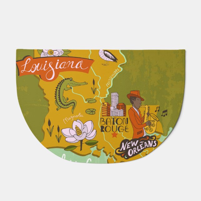 Illustrated Louisiana map: travel highlights. Doormat (Front)